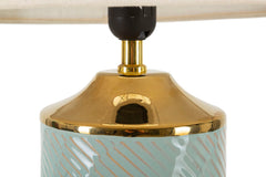 Lampe de table Cape Town Céramique Bleu Clair abat-jour blanc finitions dorées
