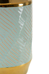 Lampe de table Cape Town Céramique Bleu Clair abat-jour blanc finitions dorées