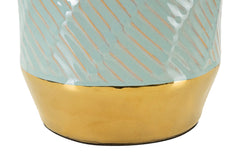Lampe de table Cape Town Céramique Bleu Clair abat-jour blanc finitions dorées
