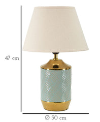 Lampe de table Cape Town Céramique Bleu Clair abat-jour blanc finitions dorées