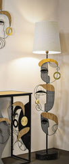 Lampe de table métal et bois Picassy abat-jour en tissu blanc