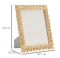 Cadre photo rectangulaire résine tissage de feuilles doré