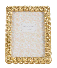 Cadre photo rectangulaire en résine design ruban tissé doré