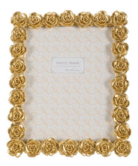 Cadre photo rectangulaire en résine décor roses dorées