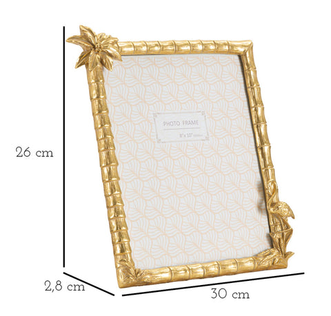 Cadre photo rectangulaire résine Flamant Rose et design cannes de bambou