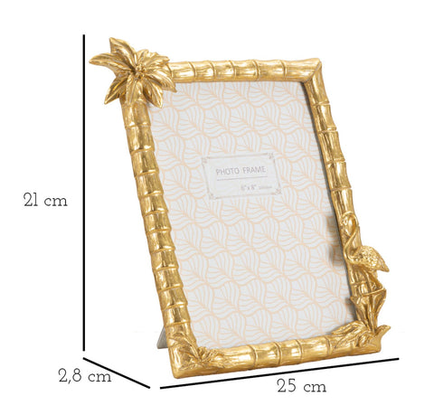 Cadre photo rectangulaire résine Flamant Rose et tiges de bambou