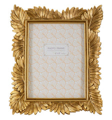 Cadre photo rectangulaire en résine dorée feuilles