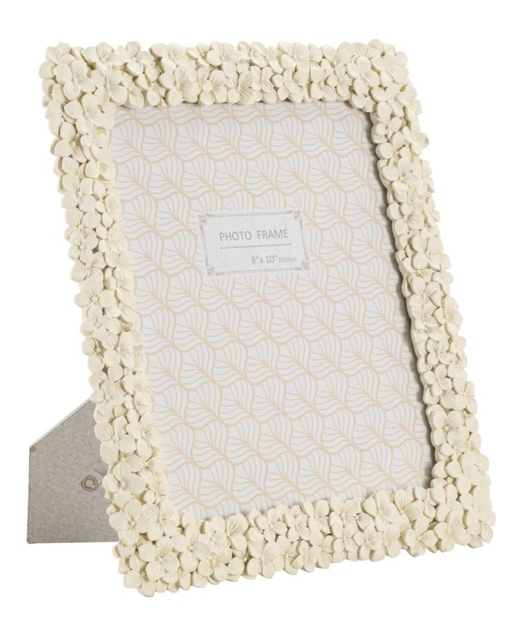 Cadre photo rectangulaire FLOTY résine fleurs Crème