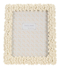 Cadre photo rectangulaire en résine fleurs crème