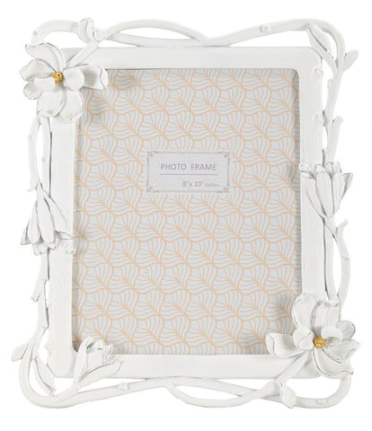 Cadre photo rectangulaire Magnolia résine tissage de fleurs blanc