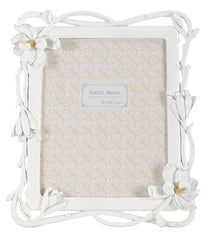 Cadre photo rectangulaire Magnolia résine tissage de fleurs blanc