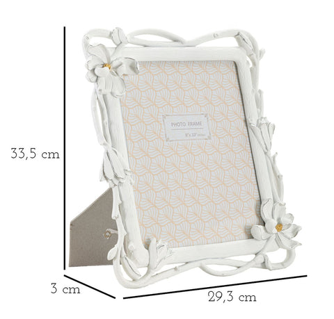Cadre photo rectangulaire Magnolia résine tissage de fleurs blanc
