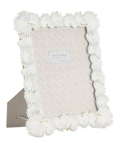 Cadre photo rectangulaire résine feuilles blanches