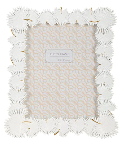 Cadre photo rectangulaire résine feuilles blanches