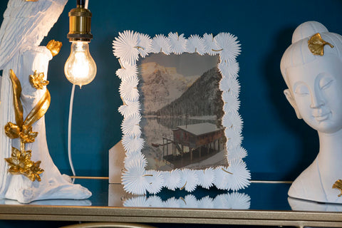 Cadre photo rectangulaire résine feuilles blanches