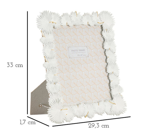 Cadre photo rectangulaire résine feuilles blanches