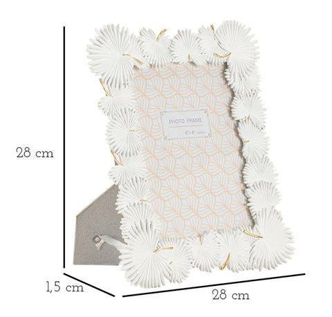 Cadre photo en résine rectangulaire Feuille de Palmier Blanc ornement doré