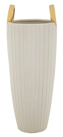 Vase en céramique blanche avec anneaux dorés