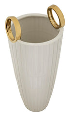 Vase en céramique blanche avec anneaux dorés