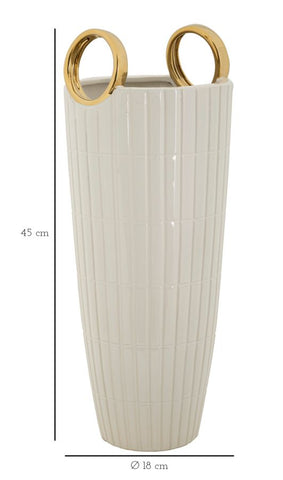 Vase en céramique blanche avec anneaux dorés