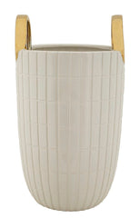 Vase en céramique blanche avec anneaux dorés