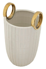 Vase en céramique blanche avec anneaux dorés