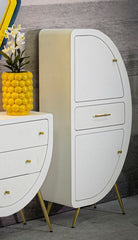 Armoire 2 portes Vénus Bois Blanc pieds Métal Doré