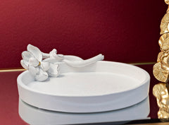 Plateau vide-poches rond Magnolia Résine Blanche finitions Or et Argent