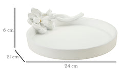 Plateau vide-poches rond Magnolia Résine Blanche finitions Or et Argent