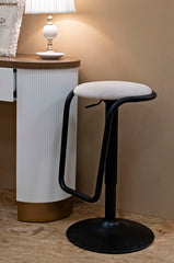 Tabouret de bar rond Destiny Métal et Tissu Blanc