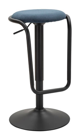 Tabouret de bar rond Destiny Tissu Bleu Marine métal Noir