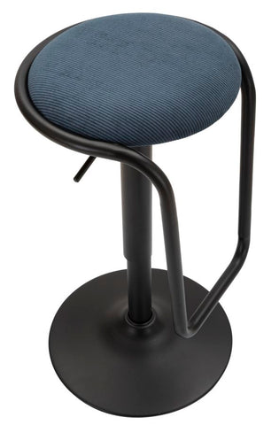 Tabouret de bar rond Destiny Tissu Bleu Marine métal Noir