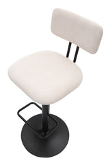 Tabouret de bar pivotant réglable en métal et tissu rembourré Crème