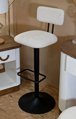 Tabouret de bar pivotant réglable en métal et tissu rembourré Crème