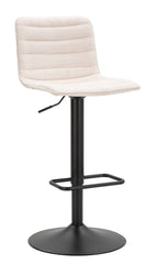 Tabouret de bar rond pivotant en métal et tissu rembourré Crème pieds Noir
