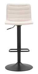 Tabouret de bar rond pivotant en métal et tissu rembourré Crème pieds Noir