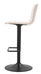 Tabouret de bar rond pivotant en métal et tissu rembourré Crème pieds Noir