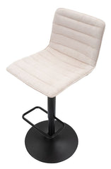 Tabouret de bar rond pivotant en métal et tissu rembourré Crème pieds Noir