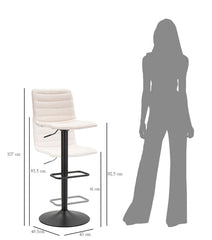 Tabouret de bar rond pivotant en métal et tissu rembourré Crème pieds Noir