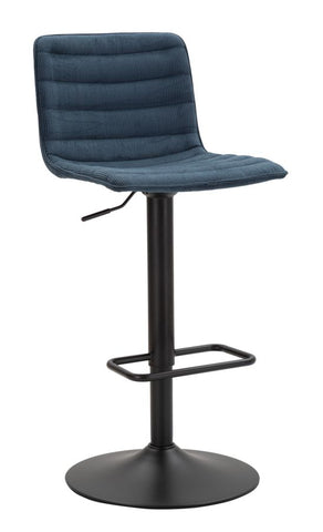 Tabouret de bar rond pivotant en métal et tissu rembourré bleu marine