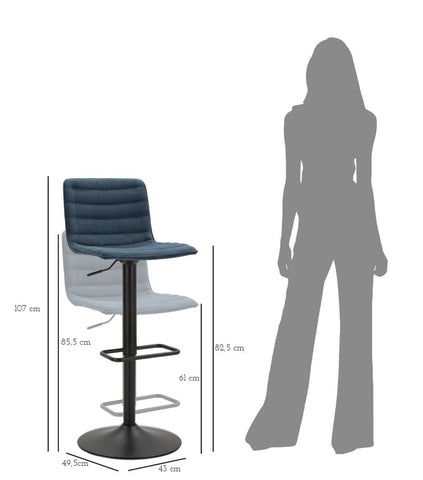Tabouret de bar rond pivotant en métal et tissu rembourré bleu marine