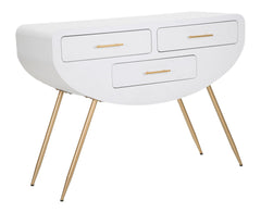 Console Vénus Bois Blanc pieds Métal Doré