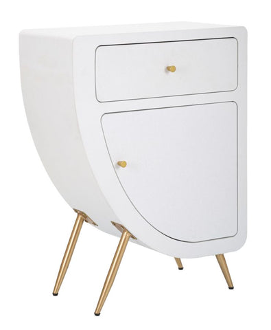 Mesita de noche alta Venüs madera blanca patas de metal dorado