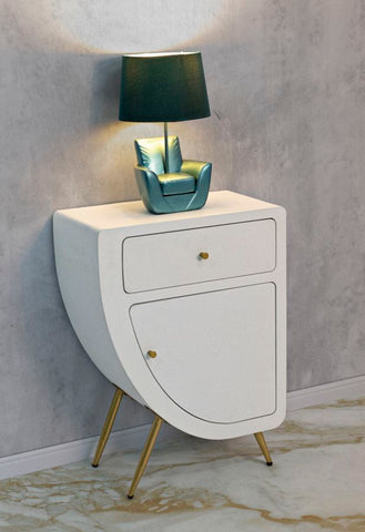 Mesita de noche alta Venüs madera blanca patas de metal dorado