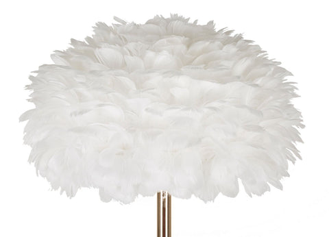 Lampadaire Slim en métal doré et abat-jour plumes synthétiques Blanc
