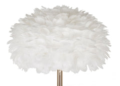 Lampadaire Slim en métal doré et abat-jour plumes synthétiques Blanc
