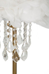 Lampe de table métal doré abat-jour plumes synthétiques ornements cristaux