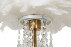 Lampe de table métal doré abat-jour plumes synthétiques ornements cristaux