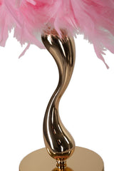 Lampe de table Chariot Métal Doré Abat-jour Plumes Synthétiques Roses
