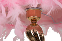 Lampe de table Chariot Métal Doré Abat-jour Plumes Synthétiques Roses